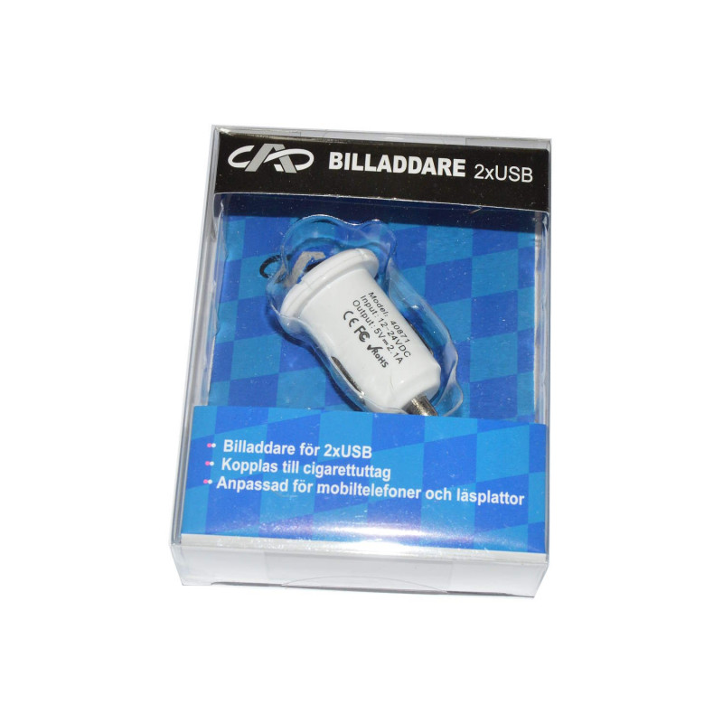 CAD Dubbel USB-A Billaddare 12/24 Volt