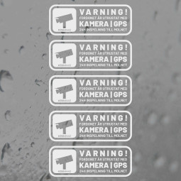 Larmdekaler till bilen - Varning för KAMERA och GPS (70 x 26 mm)