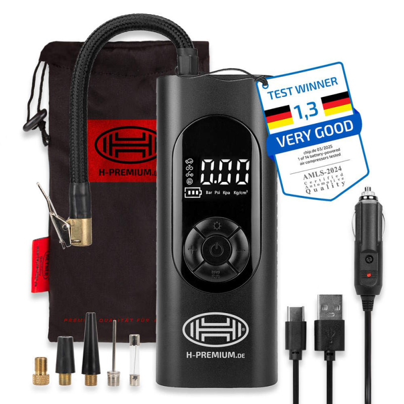 Bärbar, laddbar & digital luftkompressor 10 bar 6000 mAh (Heyner Akku Pressor PRO)