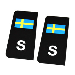 2-pack Svart S-Märke med Sverigeflagga (EU nummerskylt)